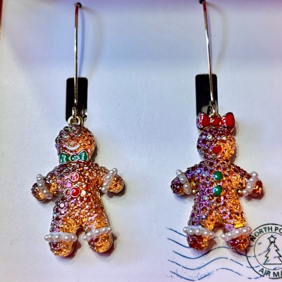 Colorful Gingerbread Man & Woman Christmas Earrings, NIB - Picture 2 of 13
